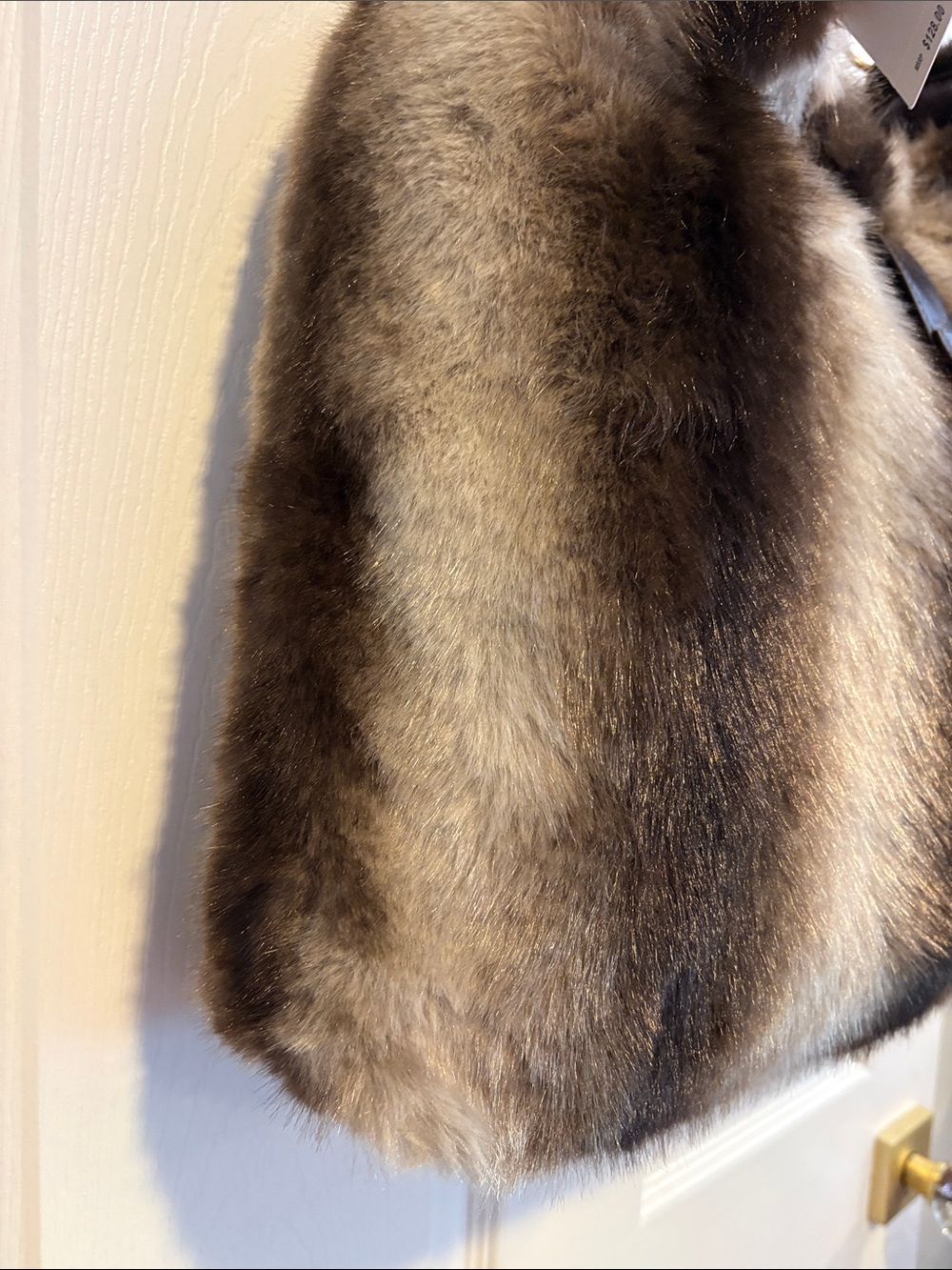 BNWT BETSEY JOHNSON VIRAL Plush Faux Fur Hobo Tote Bag in Brown and Cream - Picture 7 of 12